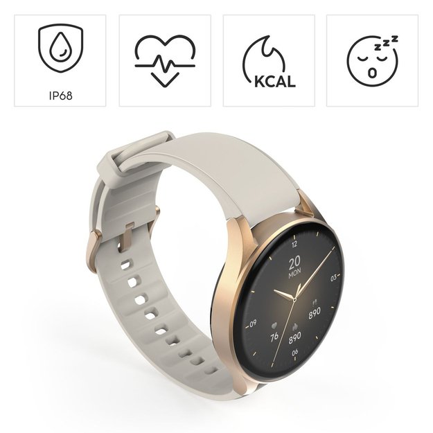 Hama 8900 GPS AMOLED Smartwatch 1.32  with Beige Silicone Strap - Gold 11