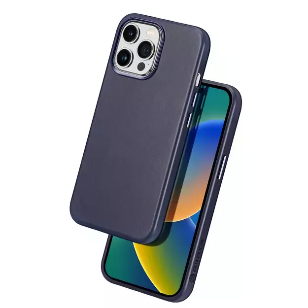 Dux Ducis Naples case for iPhone 14 Pro magnetic leather case MagSafe blue 11