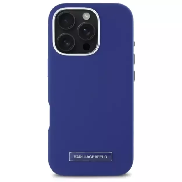 Karl Lagerfeld FW Metal Plate MagSafe iPhone 16 Pro Case - Blue 10