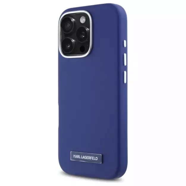 Karl Lagerfeld FW Metal Plate MagSafe iPhone 16 Pro Case - Blue 9