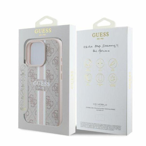 Guess 4G Printed Stripes MagSafe iPhone 16 Pro Case - Pink 3