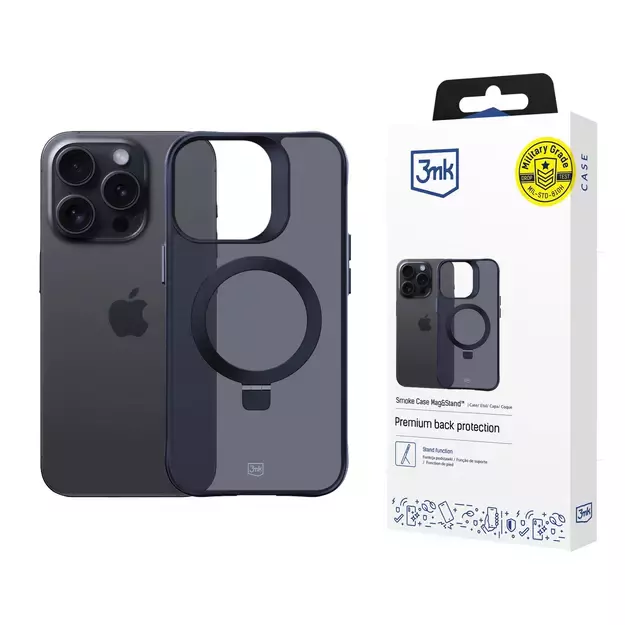 3mk Smoke Case Mag&amp Stand for Apple iPhone 15 pro max - black
