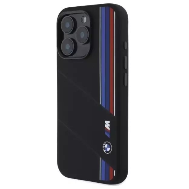 BMW Silicone Cut Tricolor Lines MagSafe Case for iPhone 16 Pro - Black 8