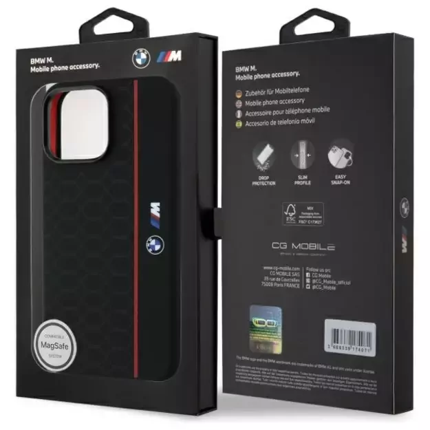 BMW Silicone Hexagon Red Line MagSafe Case for iPhone 16 Pro Max - Black 14