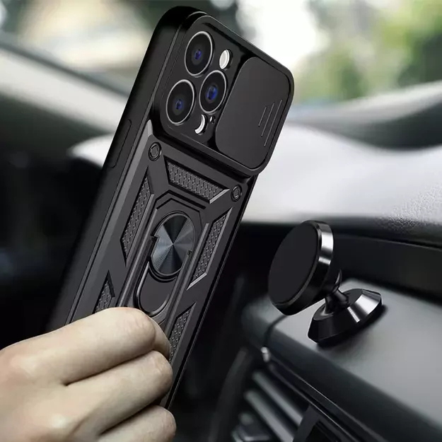 Hybrid Armor Camshield case for iPhone 14 Plus armored case with camera cover black 5