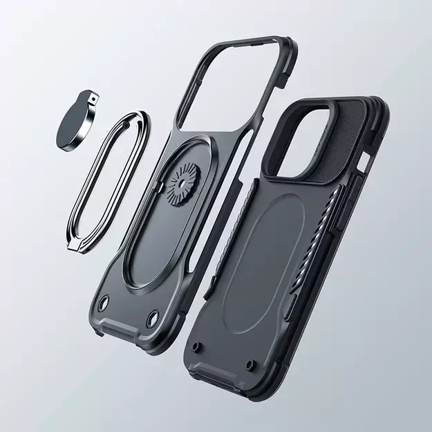 Joyroom Dual Hinge case for iPhone 14 Pro armored case with a stand and a ring holder black 10