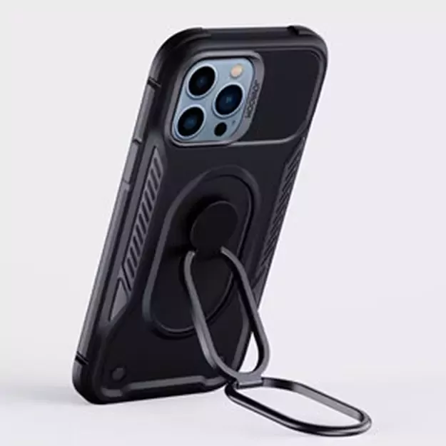 Joyroom Dual Hinge case for iPhone 14 Pro armored case with a stand and a ring holder black 16