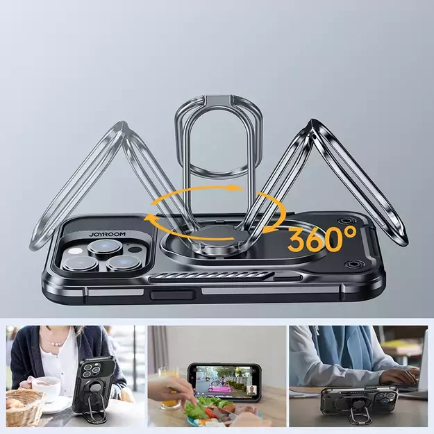 Joyroom Dual Hinge case for iPhone 14 Pro armored case with a stand and a ring holder black 13