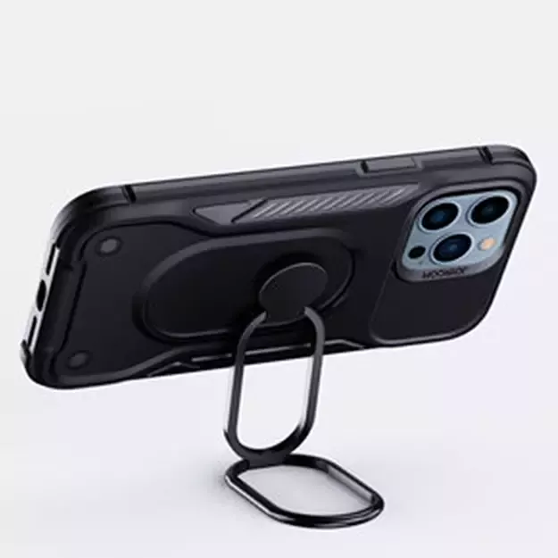 Joyroom Dual Hinge case for iPhone 14 Pro armored case with a stand and a ring holder black 17