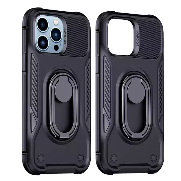 Joyroom Dual Hinge case for iPhone 14 Pro armored case with a stand and a ring holder black 15