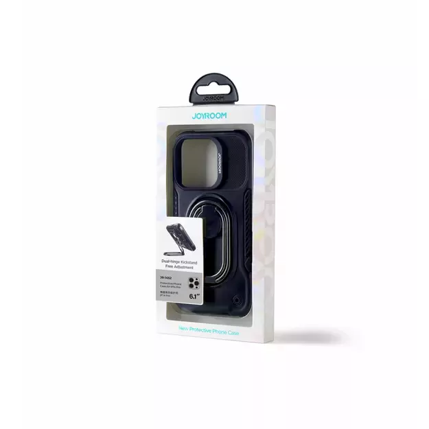 Joyroom Dual Hinge case for iPhone 14 Pro armored case with a stand and a ring holder black 18