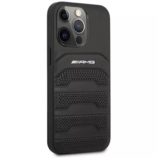 AMG AMHCP14XGSEBK iPhone 14 Pro Max 6,7 &quot black / black hardcase Leather Debossed Lines 3