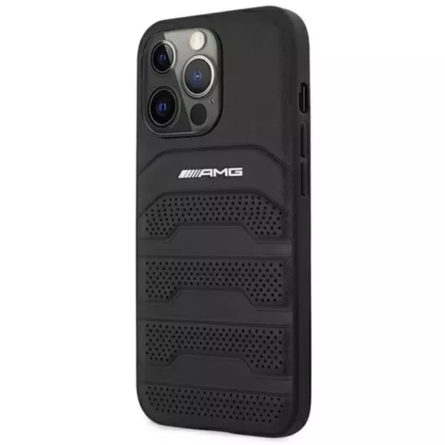 AMG AMHCP14XGSEBK iPhone 14 Pro Max 6,7 &quot black / black hardcase Leather Debossed Lines 1