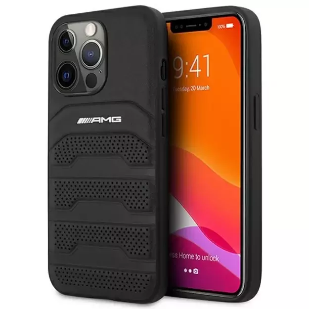 AMG AMHCP14XGSEBK iPhone 14 Pro Max 6,7 &quot black / black hardcase Leather Debossed Lines