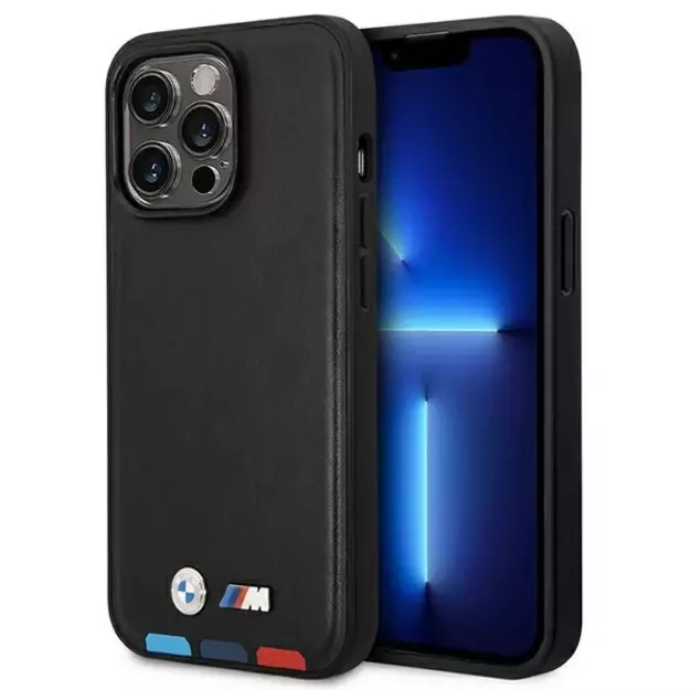 Case BMW BMHMP14L22PTDK iPhone 14 Pro 6.1 &quot black / black Leather Stamp Tricolor Magsafe