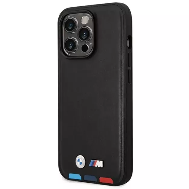 Case BMW BMHMP14L22PTDK iPhone 14 Pro 6.1 &quot black / black Leather Stamp Tricolor Magsafe 8