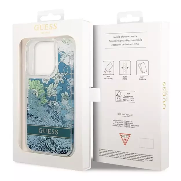 Guess GUHCP14LLFLSN iPhone 14 Pro 6.1&quot  green/green hardcase Flower Liquid Glitter 7