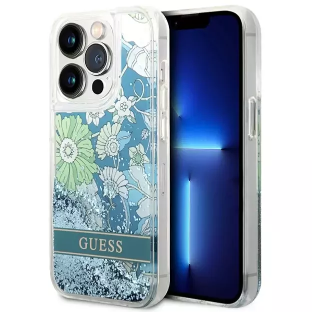 Guess GUHCP14LLFLSN iPhone 14 Pro 6.1&quot  green/green hardcase Flower Liquid Glitter