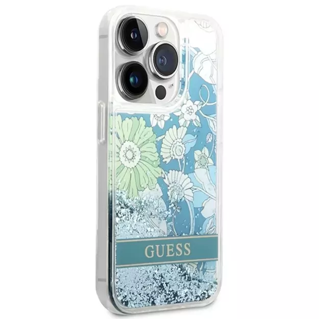 Guess GUHCP14LLFLSN iPhone 14 Pro 6.1&quot  green/green hardcase Flower Liquid Glitter 3