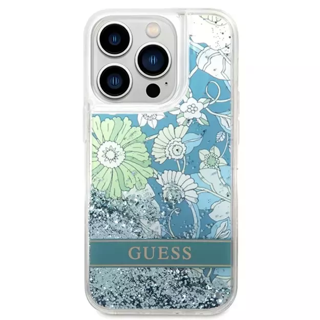 Guess GUHCP14LLFLSN iPhone 14 Pro 6.1&quot  green/green hardcase Flower Liquid Glitter 2