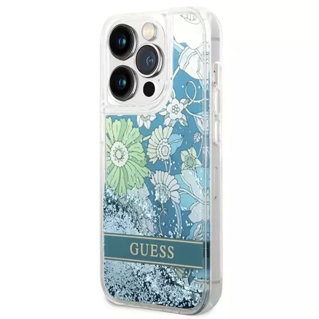 Guess GUHCP14LLFLSN iPhone 14 Pro 6.1&quot  green/green hardcase Flower Liquid Glitter 1