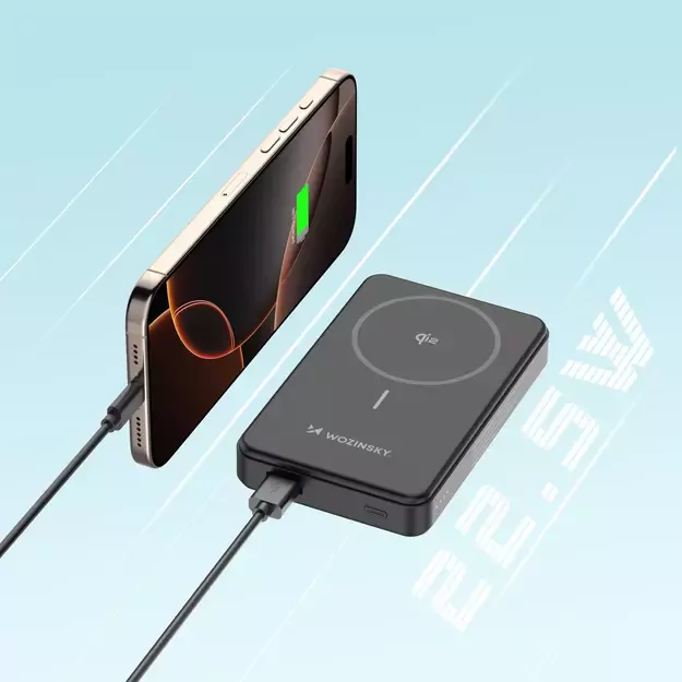 Powerbank Wozinsky WLWP-10KA0Y3S 22.5W PD Qi2 10000 mAh, with stand, 1x USB-A, 1x USB-C - black 8