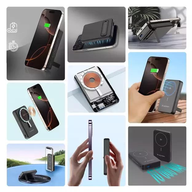 Powerbank Wozinsky WLWP-10KA0Y3S 22.5W PD Qi2 10000 mAh, with stand, 1x USB-A, 1x USB-C - black 36
