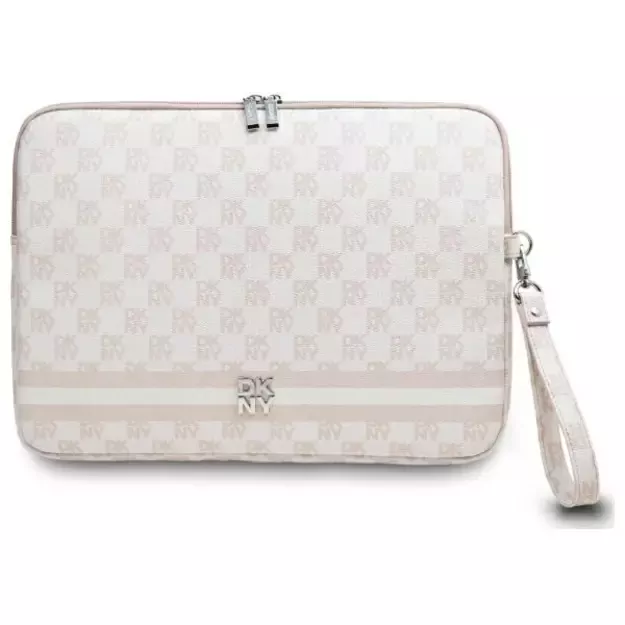 DKNY Sleeve Checkered Pattern Printed Stripes 14&quot  Laptop Case - Pink