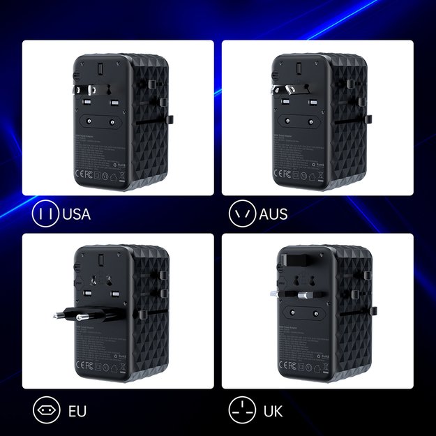 Choetech PD6028 EU / US / AUS / UK travel adapter 2x USB-C 2x USB-A 100W - black 4