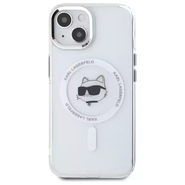Karl Lagerfeld IML Metal Choupette Head MagSafe iPhone 15 Case - White 2