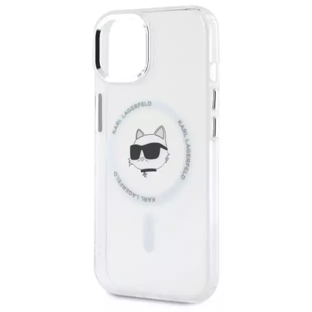 Karl Lagerfeld IML Metal Choupette Head MagSafe iPhone 15 Case - White 5
