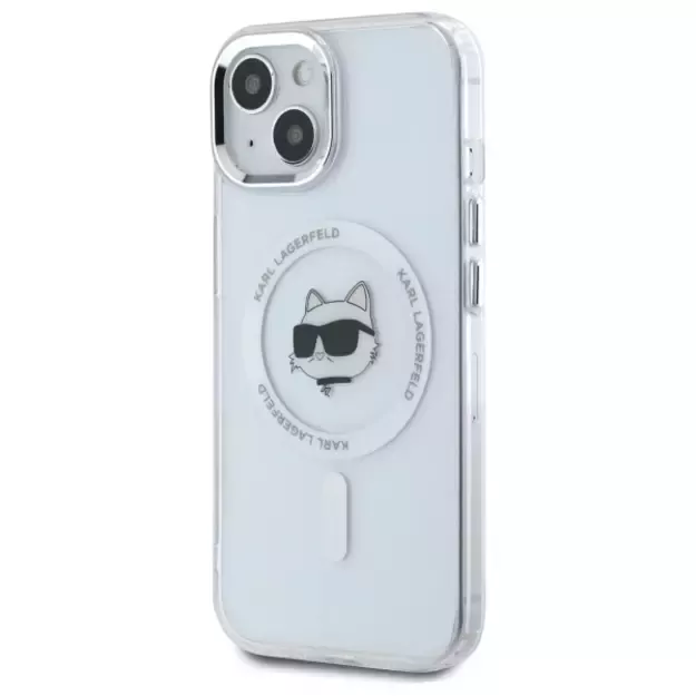 Karl Lagerfeld IML Metal Choupette Head MagSafe iPhone 15 Case - White 1