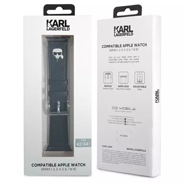 Karl Lagerfeld KLAWLOKHK Apple Watch 42/44 / 45mm black / black strap Saffiano Karl Heads 1