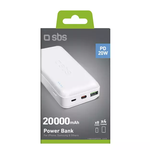 Powerbank SBS TTBB20000PD20W 20000 mAh 20W Power Delivery with MicroUSB, USB-C, USB-A - white 8