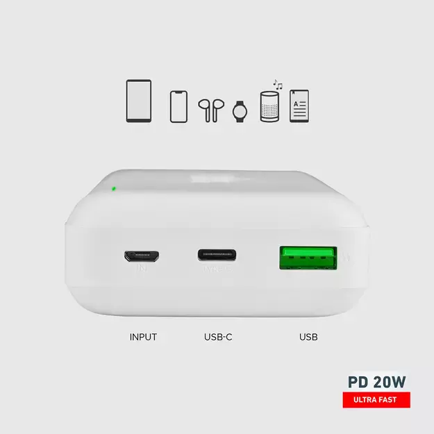 Powerbank SBS TTBB20000PD20W 20000 mAh 20W Power Delivery with MicroUSB, USB-C, USB-A - white 2