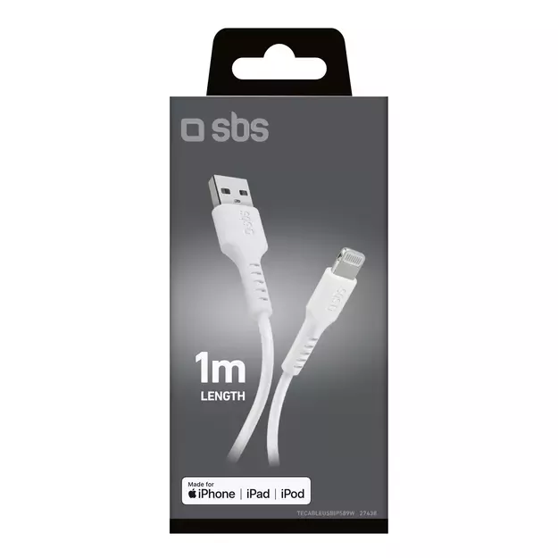 SBS TECABLEUSBIP589W USB-A - Lightning Cable - White 6