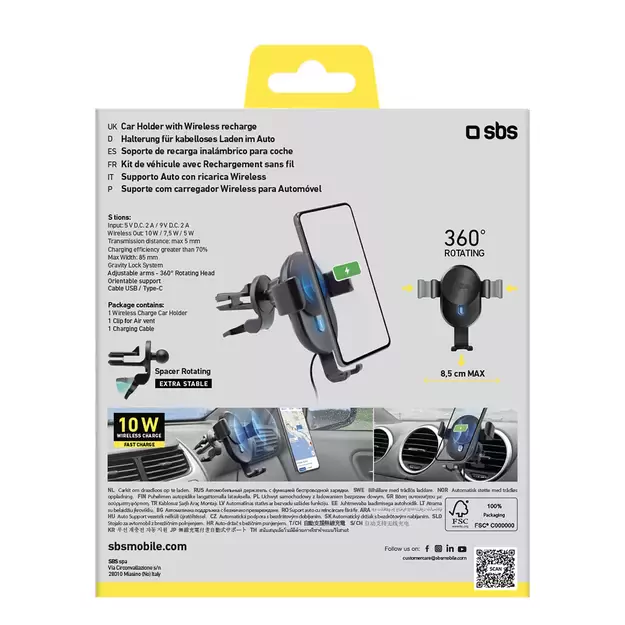 Smartphone holder with inductive charger SBS TESUPWIR10CLIPSTG 10W - black 7