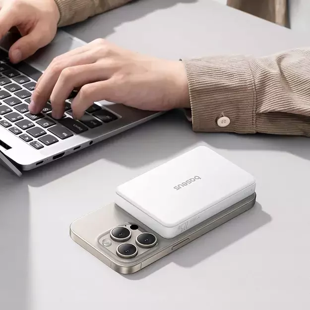 Baseus Airpow II 10000mAh Qi2 Power Bank with MagSafe 22.5W with Baseus Simple Series USB-C Cable - USB-C 20V/3A (30cm) - White 2