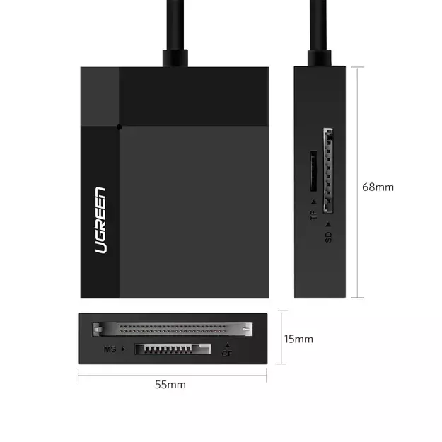 Ugreen CR125 30231 SD / micro SD / CF / MS memory card reader with USB 3.0 cable 0.5m - black 1