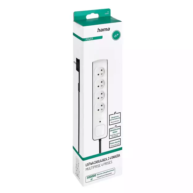 Hama Premium 4-Socket Surge Protector Strip 1.5m - White 3