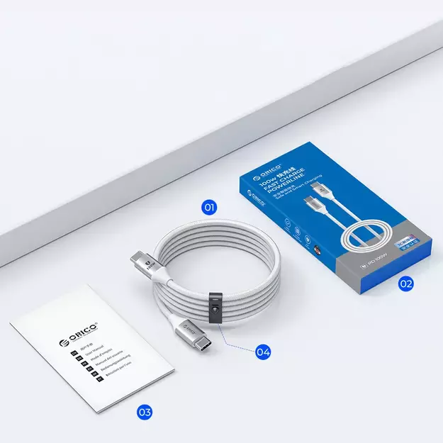 Orico CDX 60W 3A Power Delivery USB-C - USB-C 1m Cable - White 7