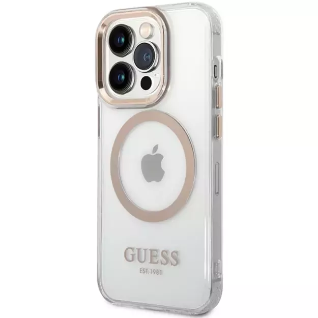 Guess Metal Outline Magsafe iPhone 15 Pro Max Case - Gold 1