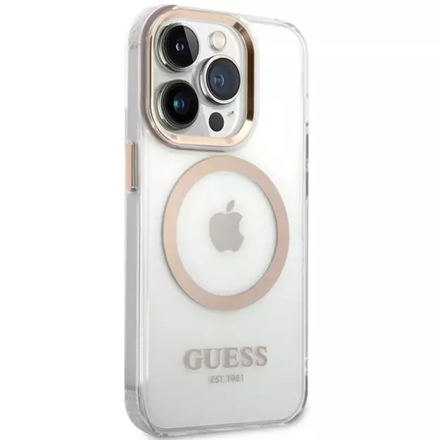 Guess Metal Outline Magsafe iPhone 15 Pro Max Case - Gold 3