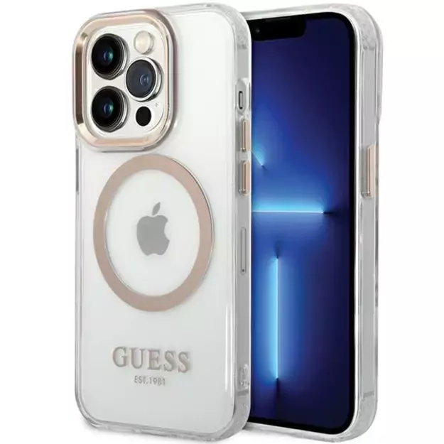 Guess Metal Outline Magsafe iPhone 15 Pro Max Case - Gold