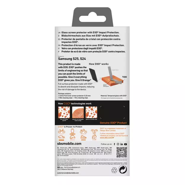 SBS Tempered Glass D3O with frame for Samsung Galaxy S25 / S24 3