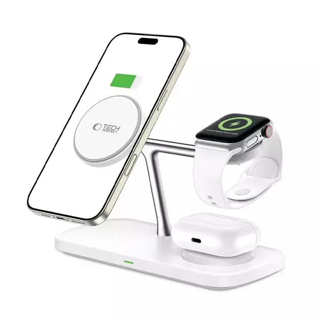 Tech-Protect QI15W-A45 3in1 Wireless Charger with MagSafe for Apple Devices - White 8