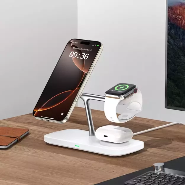 Tech-Protect QI15W-A45 3in1 Wireless Charger with MagSafe for Apple Devices - White 13