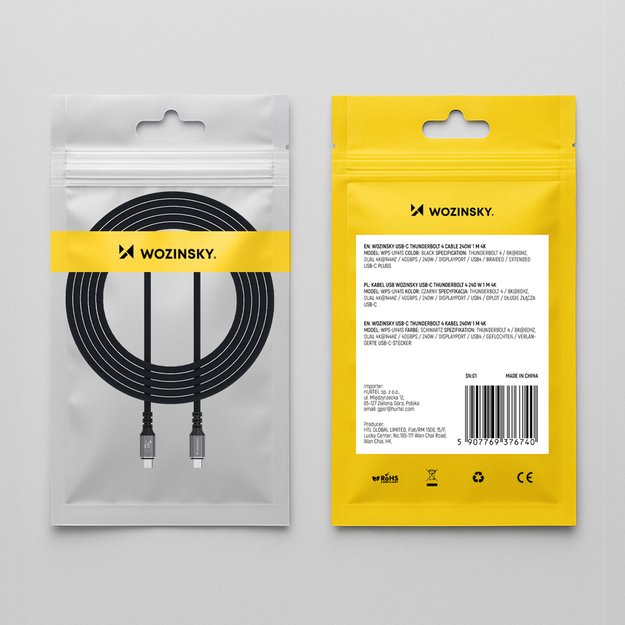 Wozinsky WPS-UY415S USB-C Thunderbolt 4 Cable 240W 1.5m 4K - Black 10