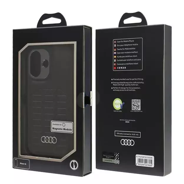 Audi Synthetic Leather MagSafe iPhone 16 6.1&quot  black/black hardcase AU-TPUPCMIP16-GT/D3-BK 6