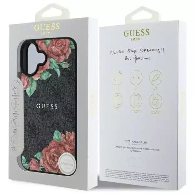 Guess GUHMP16SP4ROPEMCK iPhone 16 6.1&quot  black/black hardcase 4G Flowers Print MagSafe 7